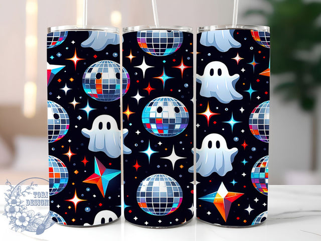 Disco Ghost Iridescent Halloween Tumbler, Disco Ghost Design, Cute Halloween Tumbler, Retro Pastel Goth, Ghost Sublimation Wrap, 20Oz Tumbler Design, Halloween Drinkware Sublimation ToriDesigns 