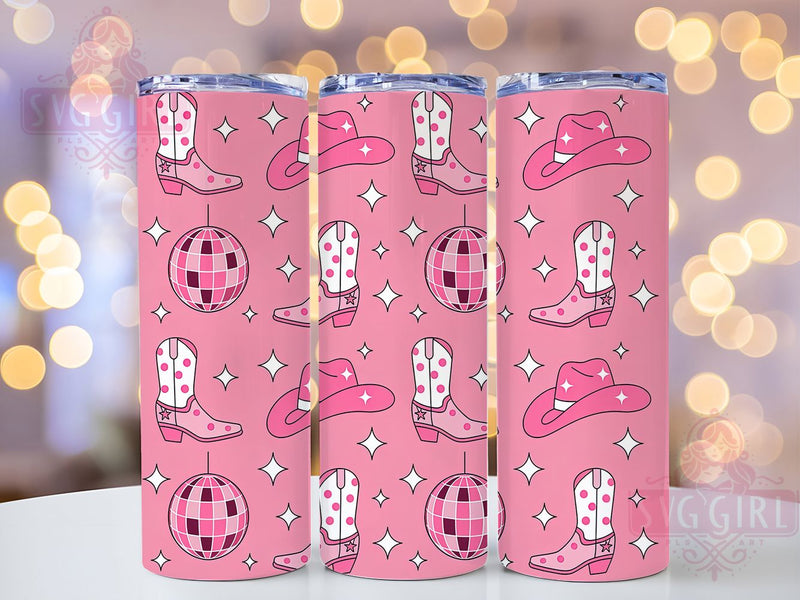 Disco Glitter Cowgirl Tumbler, Pink Glitter Tumbler, Western 20oz Wrap, Sublimation Design, Glam Cowgirl Gift, Stylish Glitter Wrap, Country Disco Tumbler Sublimation SvggirlplusArt 