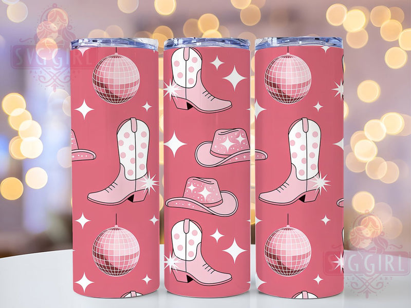 Disco Glitter Cowgirl Tumbler, Pink Glitter Tumbler, Western 20oz Wrap, Sublimation Design, Glam Cowgirl Gift, Stylish Glitter Wrap, Country Disco Tumbler Sublimation SvggirlplusArt 