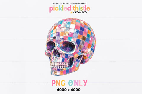 Disco Skull PNG, Colorful Halloween Skull Shirt Design SVG Pickled Thistle Creative 