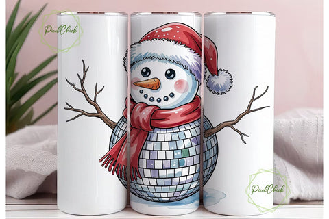 Disco Snowman Christmas 20oz Tumbler Sublimation PixelChick 