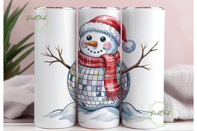 Disco Snowman Christmas 20oz Tumbler Sublimation PixelChick 