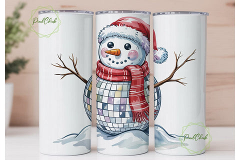 Disco Snowman Christmas 20oz Tumbler Sublimation PixelChick 
