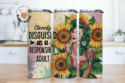 Disguised as a Responsible Adult 20oz Skinny Tumbler Wrap, Funny Quote Tumbler Design, Adult Humor Tumbler PNG, Sarcasm Tumbler Sublimation Rabbitmakies 