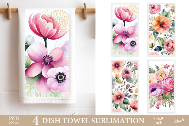 Dish Towel Flower PNG. Watercolor Kitchen Towel PNG Sublimation Olga Terlyanskaya 