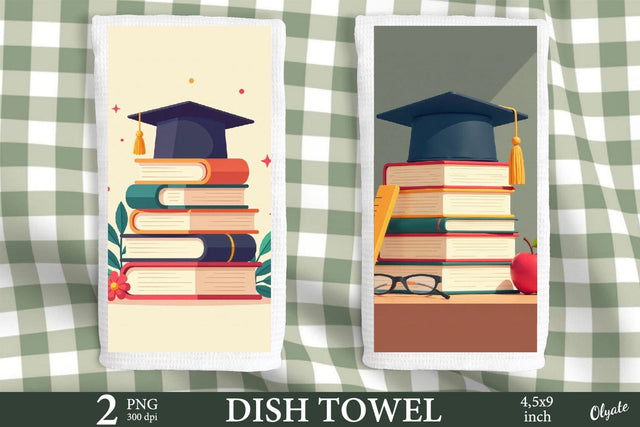 Dish Towel Graduation PNG. Book Kitchen Towel PNG Sublimation Olga Terlyanskaya 
