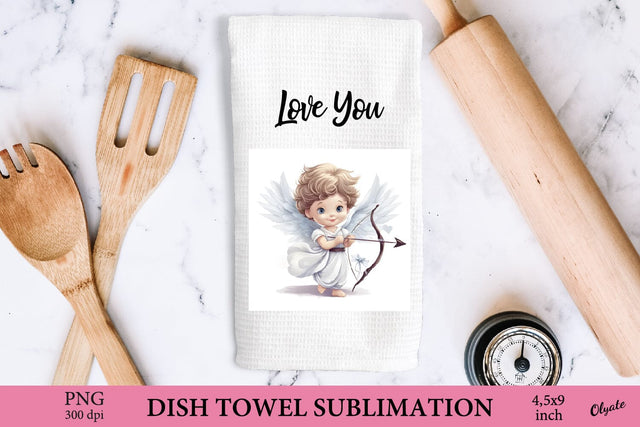 Dish Towel PNG. Cute Cupid PNG. Valentines Day PNG Sublimation Olga Terlyanskaya 