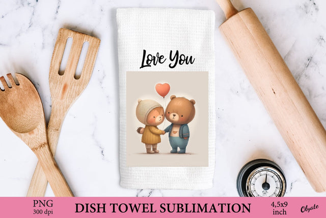 Dish Towel PNG. Teddy in Love PNG. Valentines Day PNG Sublimation Olga Terlyanskaya 