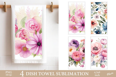 Dish Towel Watercolor Flower PNG. Kitchen Towel PNG Sublimation Olga Terlyanskaya 