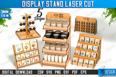 Display Stands Laser Cut Bundle | Craft Show Display Stand | Wooden Product Organizer | CNC Files SVG Fly Design 