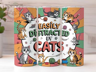 Distracted by Cats Tumbler, Distracted by Cats Tumbler, Cute 20oz Wrap, Sublimation Design, Stylish Gift Idea, Fun Cat Wrap, Kitty Lover Tumbler Sublimation Lara' s Designs 