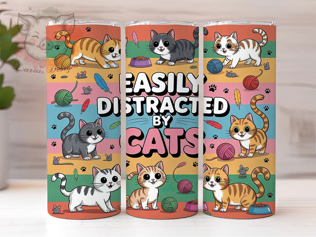 Distracted by Cats Tumbler, Distracted by Cats Tumbler, Cute 20oz Wrap, Sublimation Design, Stylish Gift Idea, Fun Cat Wrap, Kitty Lover Tumbler Sublimation Lara' s Designs 