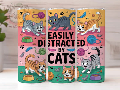 Distracted by Cats Tumbler, Distracted by Cats Tumbler, Cute 20oz Wrap, Sublimation Design, Stylish Gift Idea, Fun Cat Wrap, Kitty Lover Tumbler Sublimation Lara' s Designs 