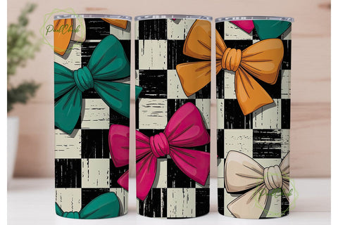 Distressed Checkered Bows 20oz Tumbler Sublimation PixelChick 