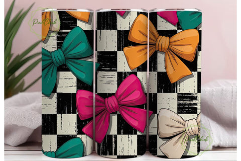 Distressed Checkered Bows 20oz Tumbler Sublimation PixelChick 