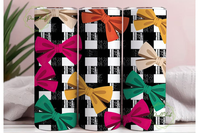 Distressed Checkered Bows 20oz Tumbler Sublimation PixelChick 