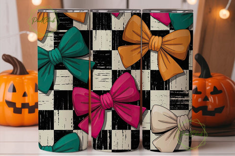 Distressed Checkered Bows 20oz Tumbler Sublimation PixelChick 