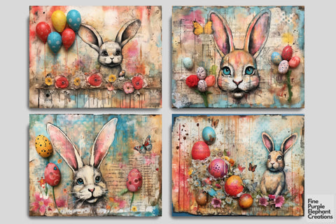 Distressed Easter Bunny Digital Junk Journal Double Pages | Whimsy Spring Chick Digital Pattern Fine Purple Elephant Creations 