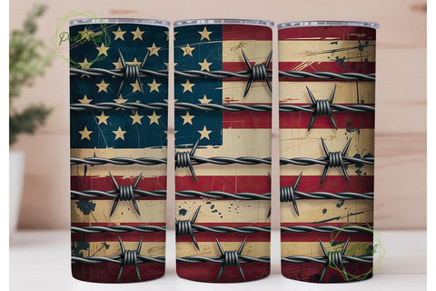 Distressed Flag Barbed Wire 20oz Tumbler Sublimation PixelChick 
