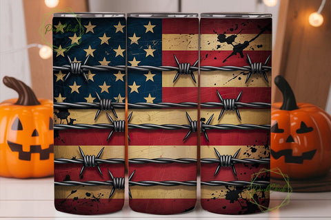 Distressed Flag Barbed Wire 20oz Tumbler Sublimation PixelChick 