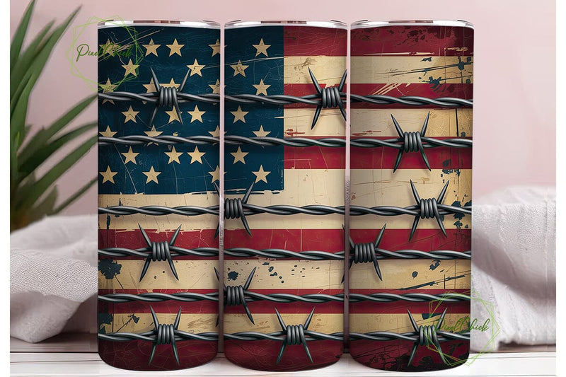 Distressed Flag Barbed Wire 20oz Tumbler Sublimation PixelChick 