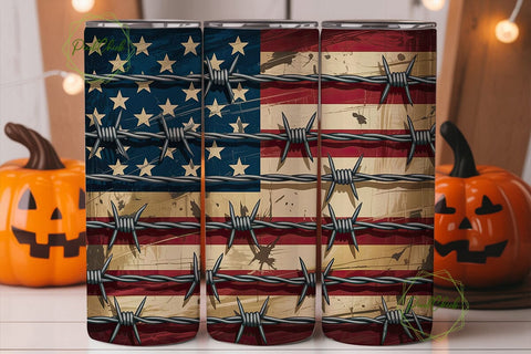 Distressed Flag Barbed Wire 20oz Tumbler Sublimation PixelChick 
