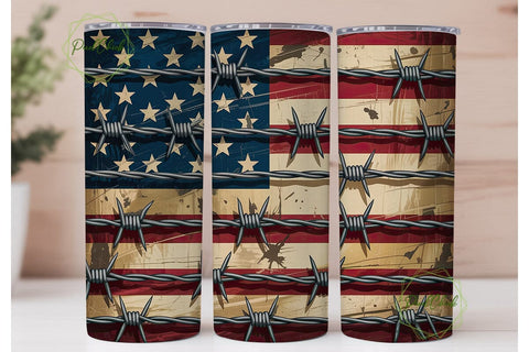 Distressed Flag Barbed Wire 20oz Tumbler Sublimation PixelChick 