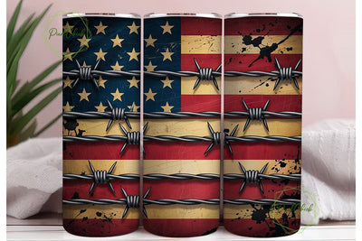 Distressed Flag Barbed Wire 20oz Tumbler Sublimation PixelChick 