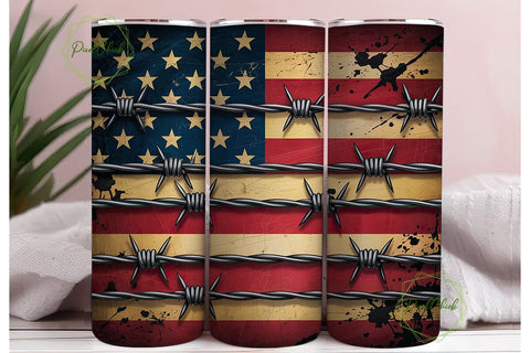 Distressed Flag Barbed Wire 20oz Tumbler Sublimation PixelChick 