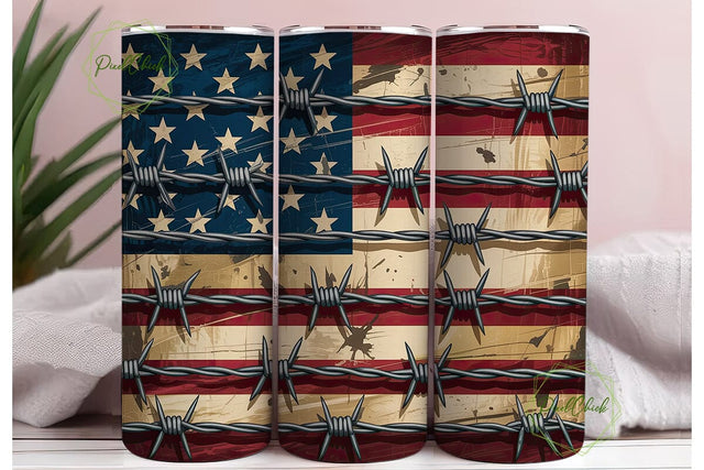 Distressed Flag Barbed Wire 20oz Tumbler Sublimation PixelChick 
