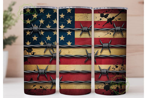Distressed Flag Barbed Wire 20oz Tumbler Sublimation PixelChick 
