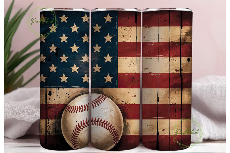 Distressed Flag Baseball Tumbler Wrap Sublimation PixelChick 