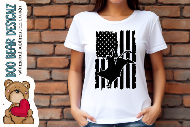 Distressed Flag Bull Rider Clipart Sublimation Boo Bear Designz 
