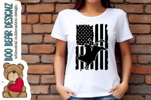 Distressed Flag Bull Rider Clipart Sublimation Boo Bear Designz 