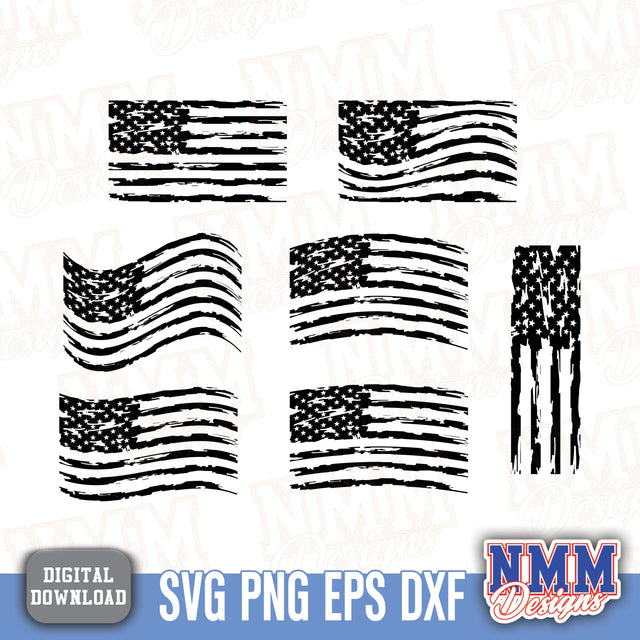 Distressed US Flag SVG Bundle - Patriotic PNG Files for Cricut, Silhouette Crafts, Vintage American Digital Clipart Set SVG NMMDesignsShop 