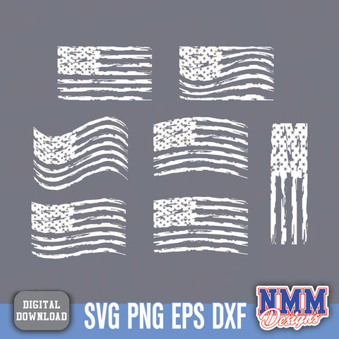 Distressed US Flag SVG Bundle - Patriotic PNG Files for Cricut, Silhouette Crafts, Vintage American Digital Clipart Set SVG NMMDesignsShop 