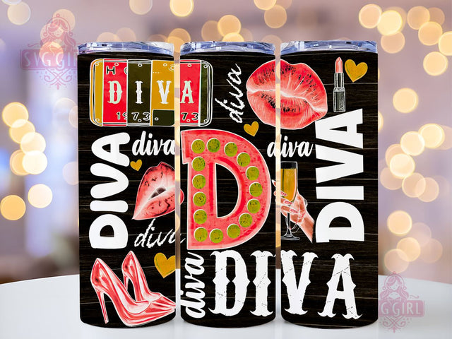 Diva 20oz Tumbler Wrap Sublimation Design, Straight Tapered Tumbler Wrap, Personalized Diva Tumbler Png, Instant Digital Download Sublimation SvggirlplusArt 