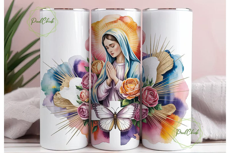 Divine Grace Mary Roses Tumbler Wrap PNG Sublimation PixelChick 