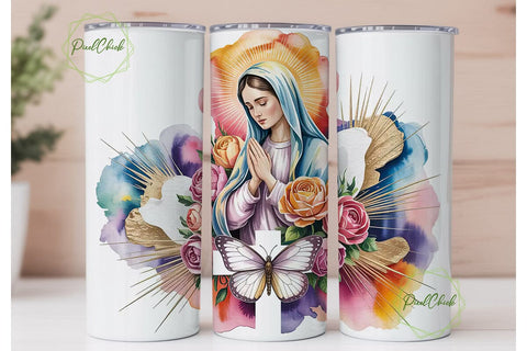 Divine Grace Mary Roses Tumbler Wrap PNG Sublimation PixelChick 