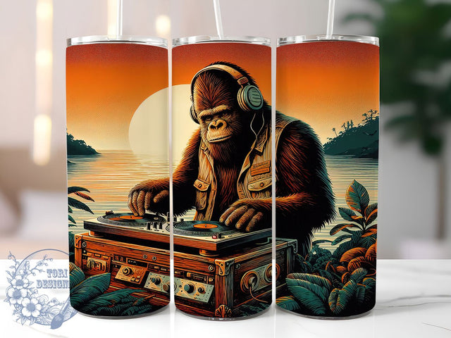 DJ Bigfoot Party Tumbler, DJ Bigfoot Wrap, Sasquatch DJ Tumbler, 20oz Bigfoot Design, Music Lover Tumbler, Funny Bigfoot Tumbler, Sasquatch Party Tumbler Sublimation ToriDesigns 