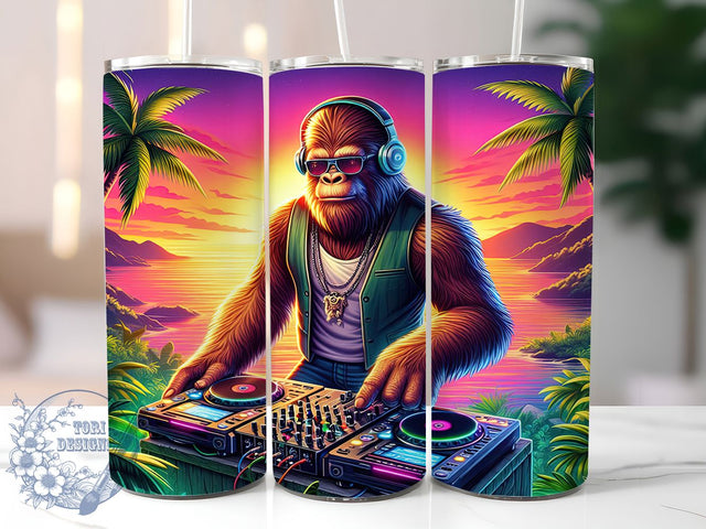 DJ Bigfoot Party Tumbler, DJ Bigfoot Wrap, Sasquatch DJ Tumbler, 20oz Bigfoot Design, Music Lover Tumbler, Funny Bigfoot Tumbler, Sasquatch Party Tumbler Sublimation ToriDesigns 