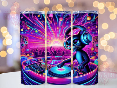 DJ Music Cat Tumbler, Music Cat Wrap, Party Cat Cup, 20oz Sublimation Wrap, Stylish DJ Design Tumbler, Artistic Cat Music Cup, Funky Disco Theme Wrap Sublimation SvggirlplusArt 