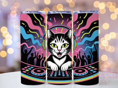 DJ Music Cat Tumbler, Music Cat Wrap, Party Cat Cup, 20oz Sublimation Wrap, Stylish DJ Design Tumbler, Artistic Cat Music Cup, Funky Disco Theme Wrap Sublimation SvggirlplusArt 