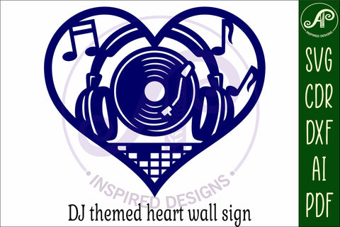 DJ Music theme heart wall sign, Music lovers decor SVG APInspireddesigns 