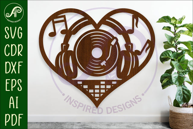 DJ Music theme heart wall sign, Music lovers decor SVG APInspireddesigns 