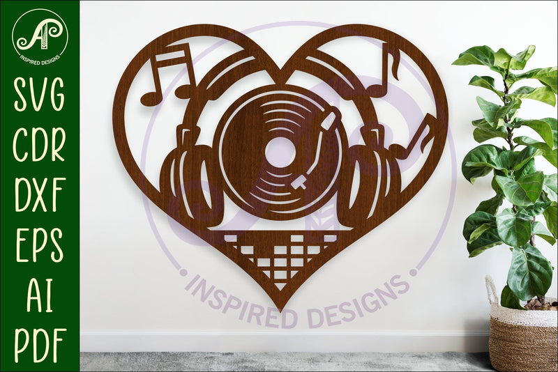 DJ Music theme heart wall sign, Music lovers decor SVG APInspireddesigns 