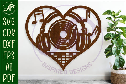 DJ Music theme heart wall sign, Music lovers decor SVG APInspireddesigns 