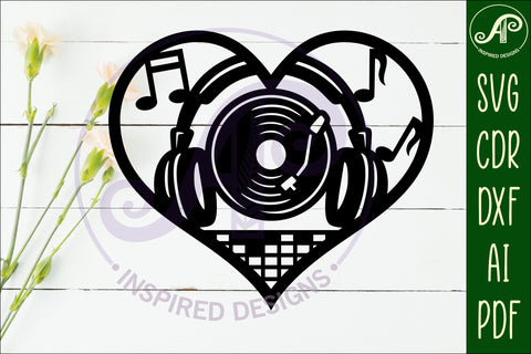 DJ Music theme heart wall sign, Music lovers decor SVG APInspireddesigns 