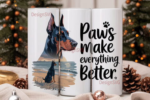 Doberman Beach Sunset 20oz Tumbler Sublimation DesignSVG 