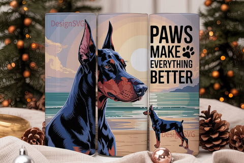 Doberman Beach Sunset 20oz Tumbler Sublimation DesignSVG 